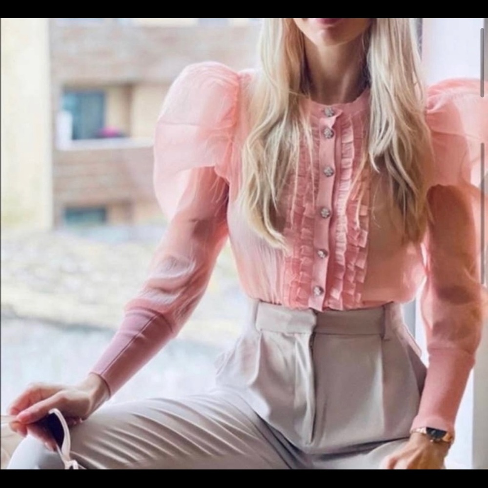 Zara pink sheer cardigan jewel button Nwt medium